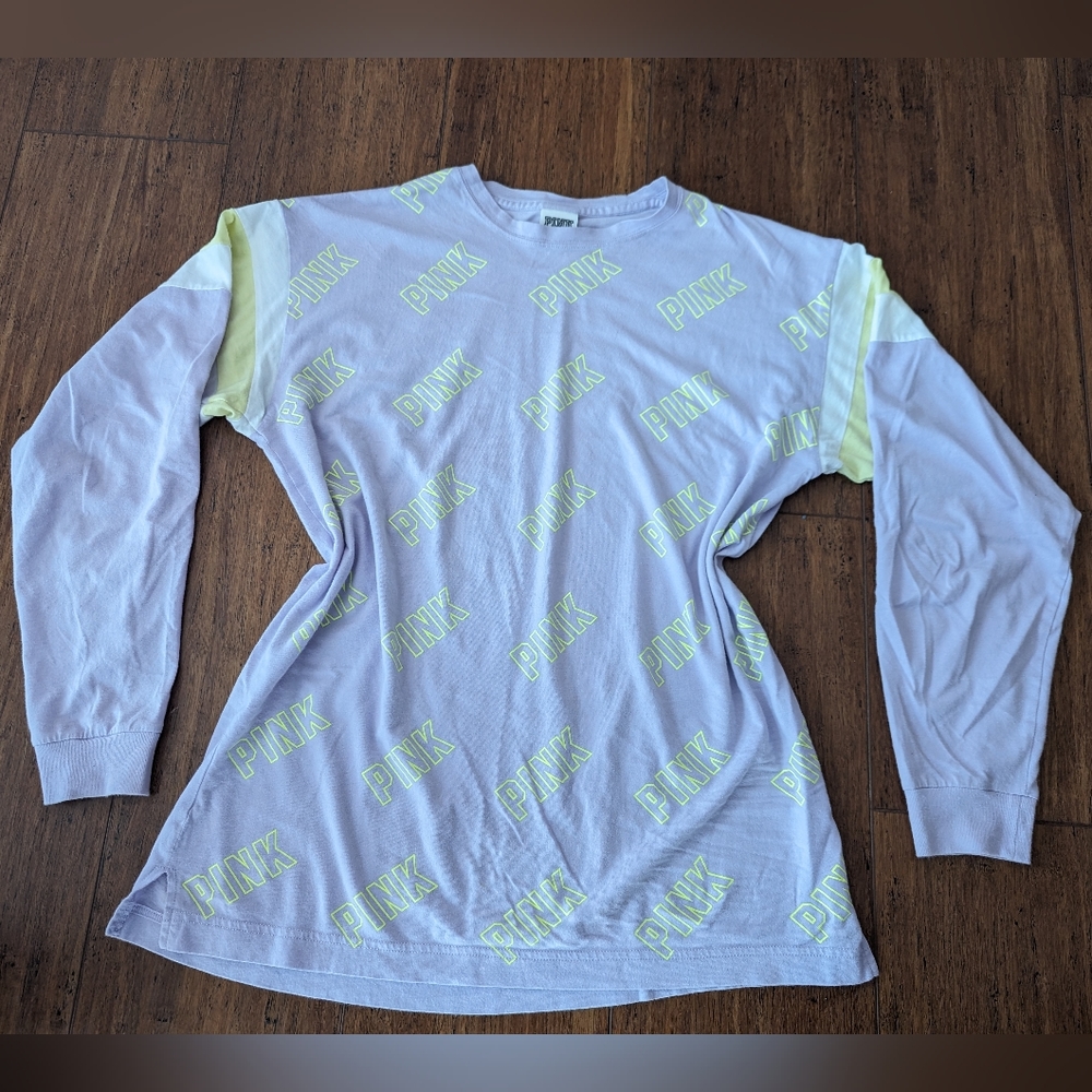 Victoria’s Secret Pink Purple & Neon Green Long Sleeve Shirt, XS